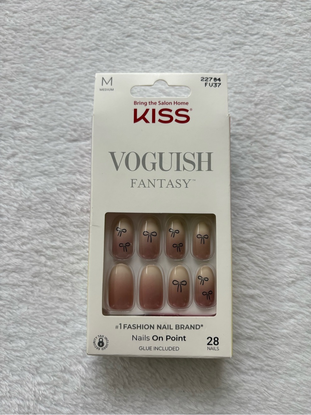 Kiss Pink Ombre Press-On Nails with Black Bow Accents